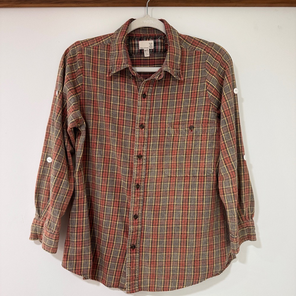 Urban Renewal Vintage Fabric Plaid Shirt Mens Small Orange Brown‎ | Gorpcore